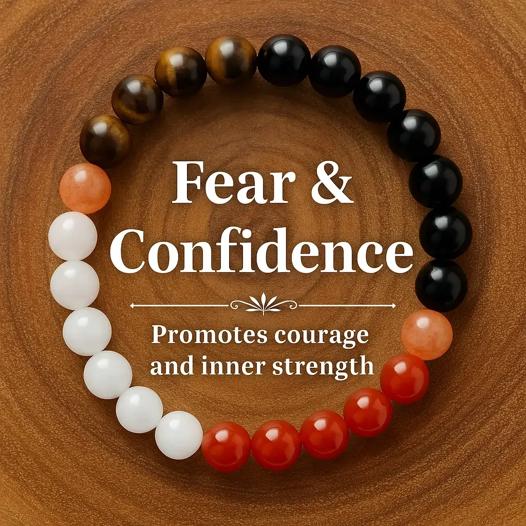 Fear & Confidence Crystal Bracelet – Tiger's Eye, Onyx, Sunstone & Carnelian